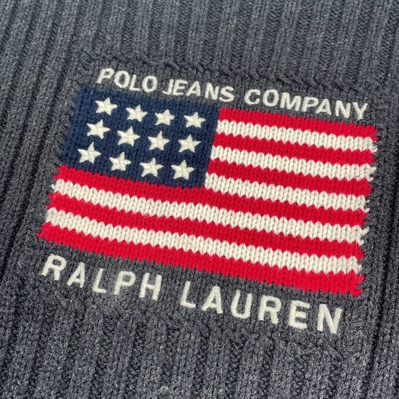 Ralph Lauren Navy Ribbed Sweater with American Flag Patch - Picture 2 of 6